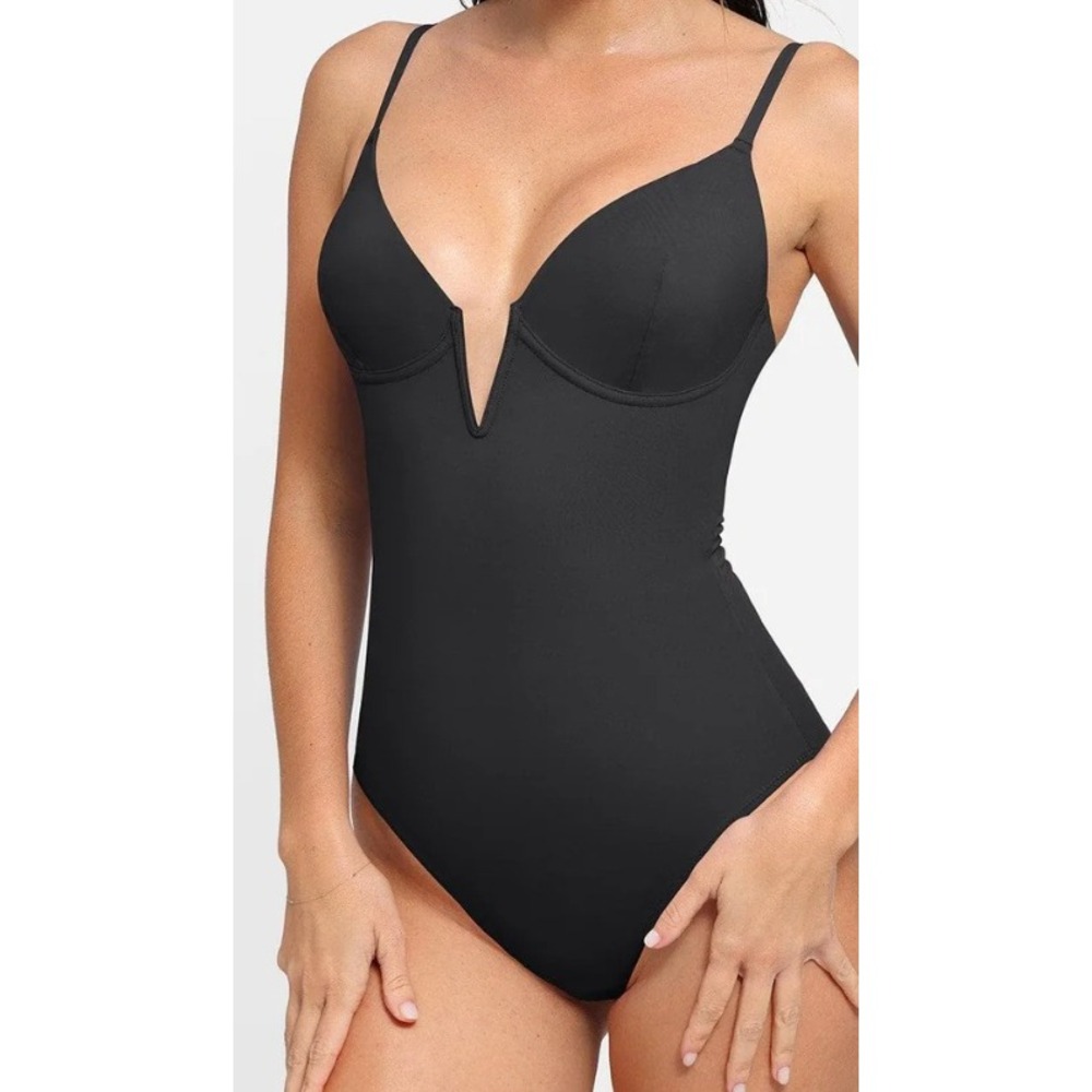 Popilush Built-In Shapewear Bodysuit Black Underwire Notched V-Neck 3XL YD230111
